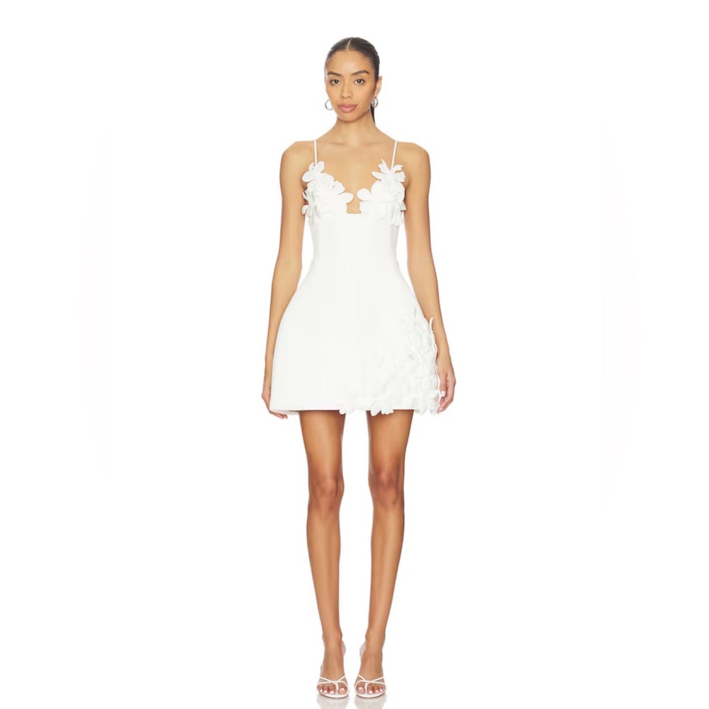 NWOT BRONX BANCO Emma White Floral Appliqué Spaghetti Strap Mini Wedding Dress - Picture 1 of 17